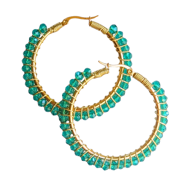 Emerald Crystal Hoops in Gold