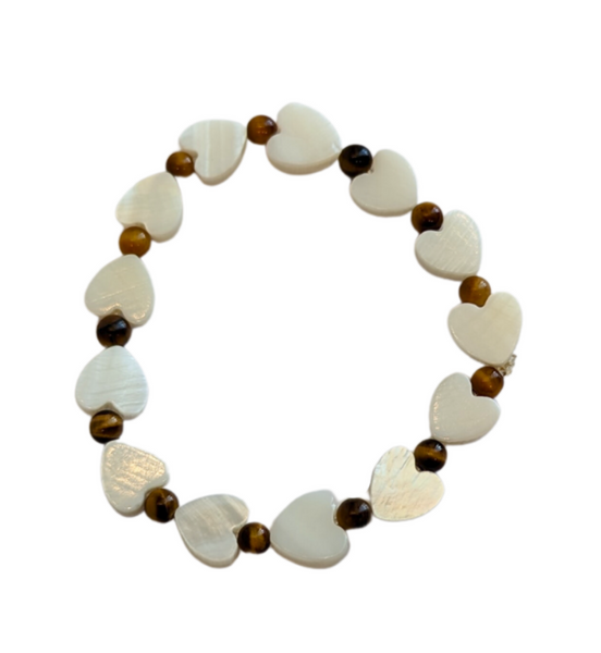 Heart Shell and Tigers Eye Bracelet