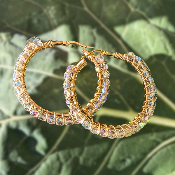 Crystal Iridescent Wrapped Hoops