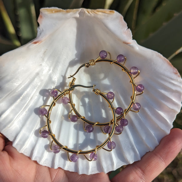 Amethyst Gold Hoops