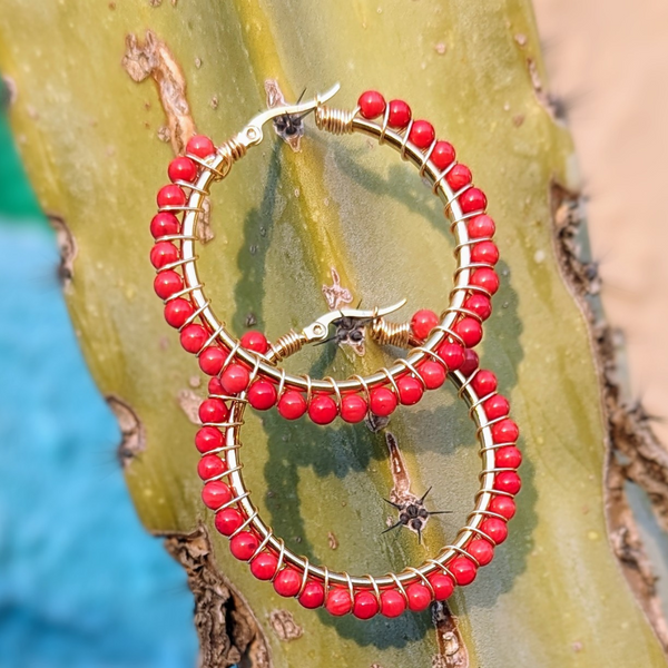Red Coral Wrapped Hoops