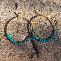 Turquoise and Gold Plated beaded Hoops