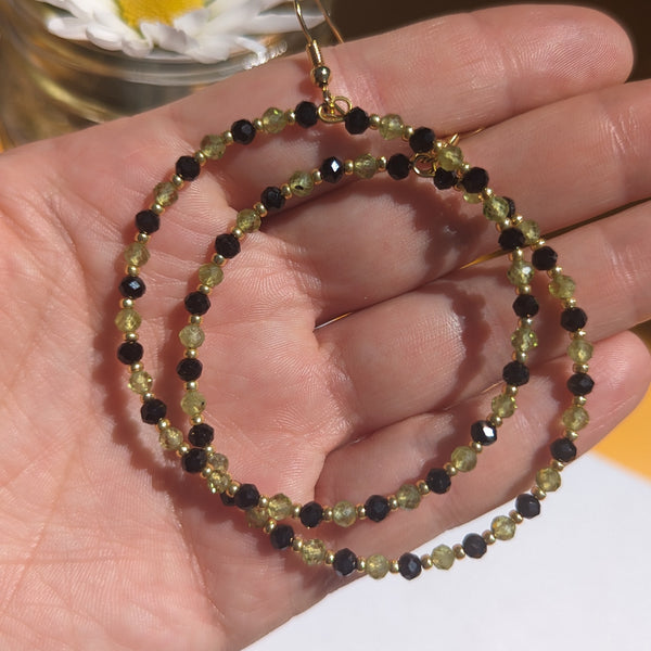 Peridot Gold & Black Hoops