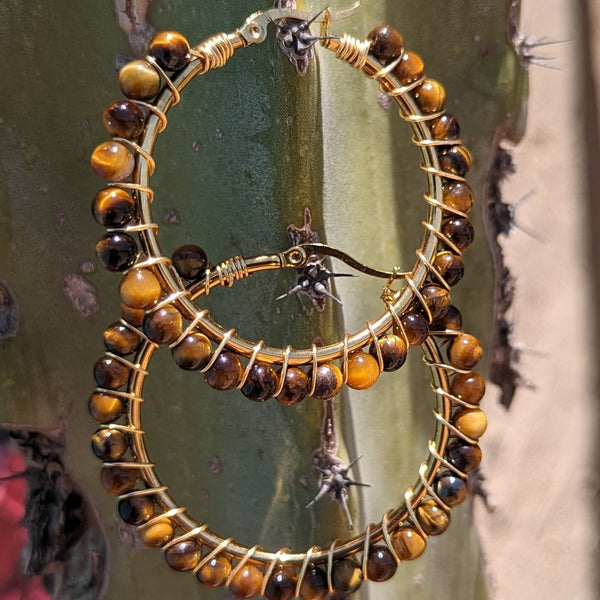 Tiger's Eye Wrapped Hoops