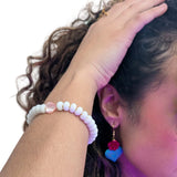 White Jade and Pink Heart Bracelet