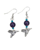 February Amethyst Birthstone Hummingbird Earrings