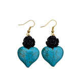 Corazón Sagrado in Turquoise and Black Rose