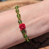 Peridot Bracelet with Red Rose