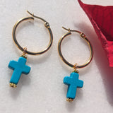 Howlite Cross small Hoop